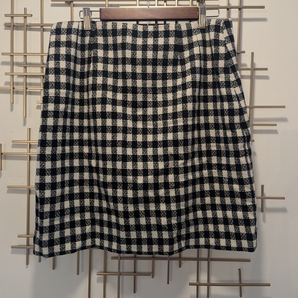 Talbots Pencil Skirt Black White Gingham Wool Blend Sz 12 Mod Retro Office Chic